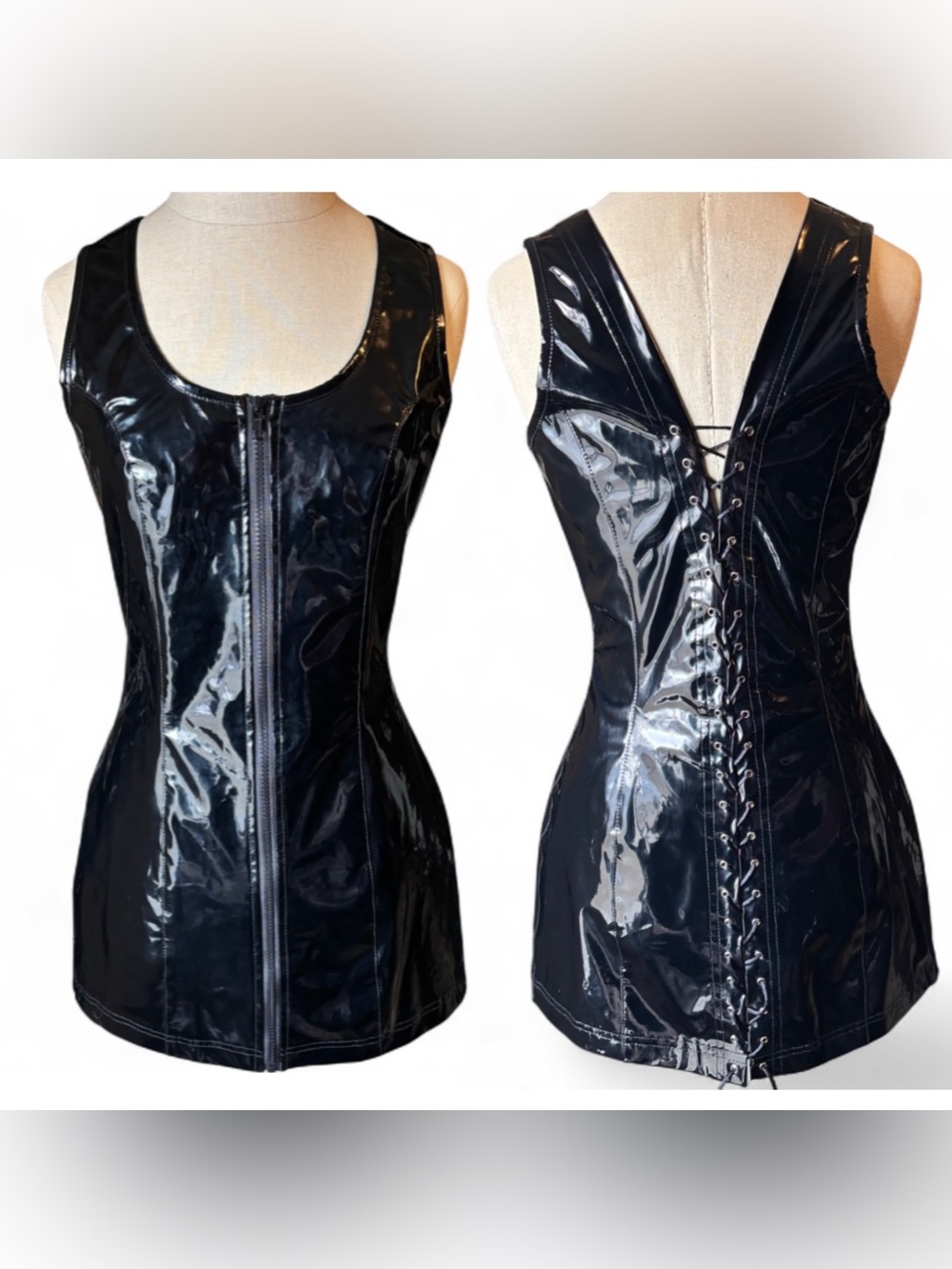 Living Dead Souls gothic dominatrix faux patent leather corset style mini dress